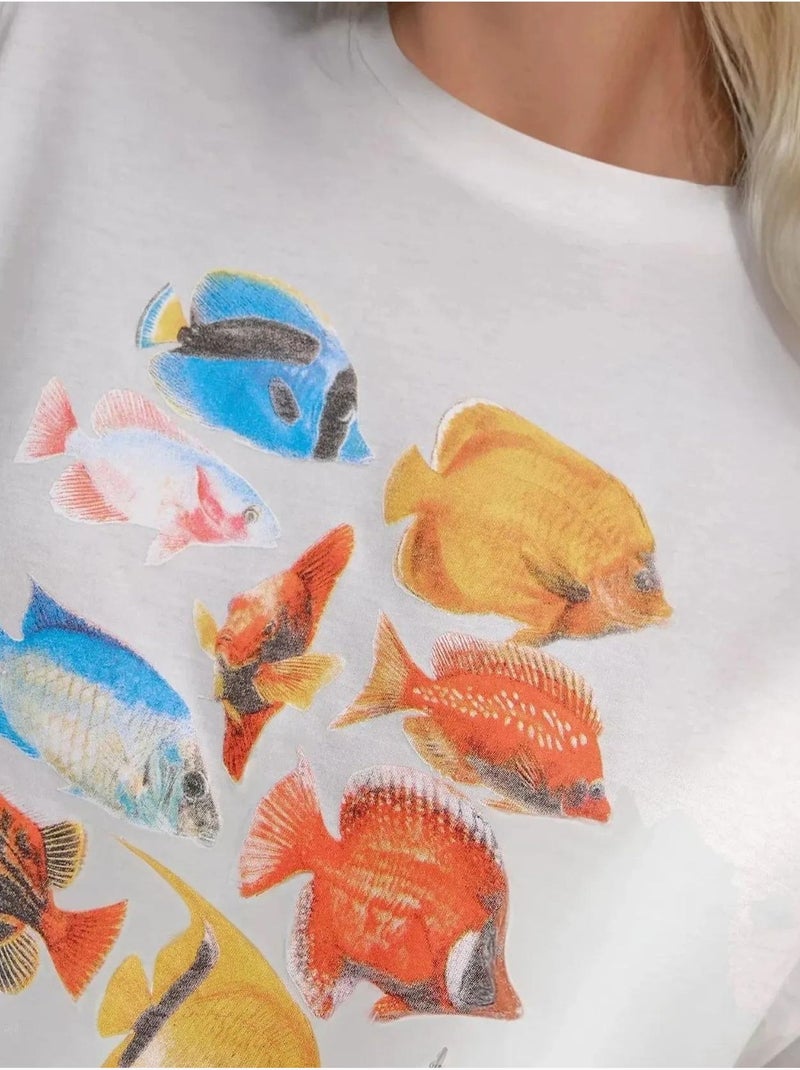 T-shirt ras du cou imprimé surdimensionné Ivoire - Kiabi