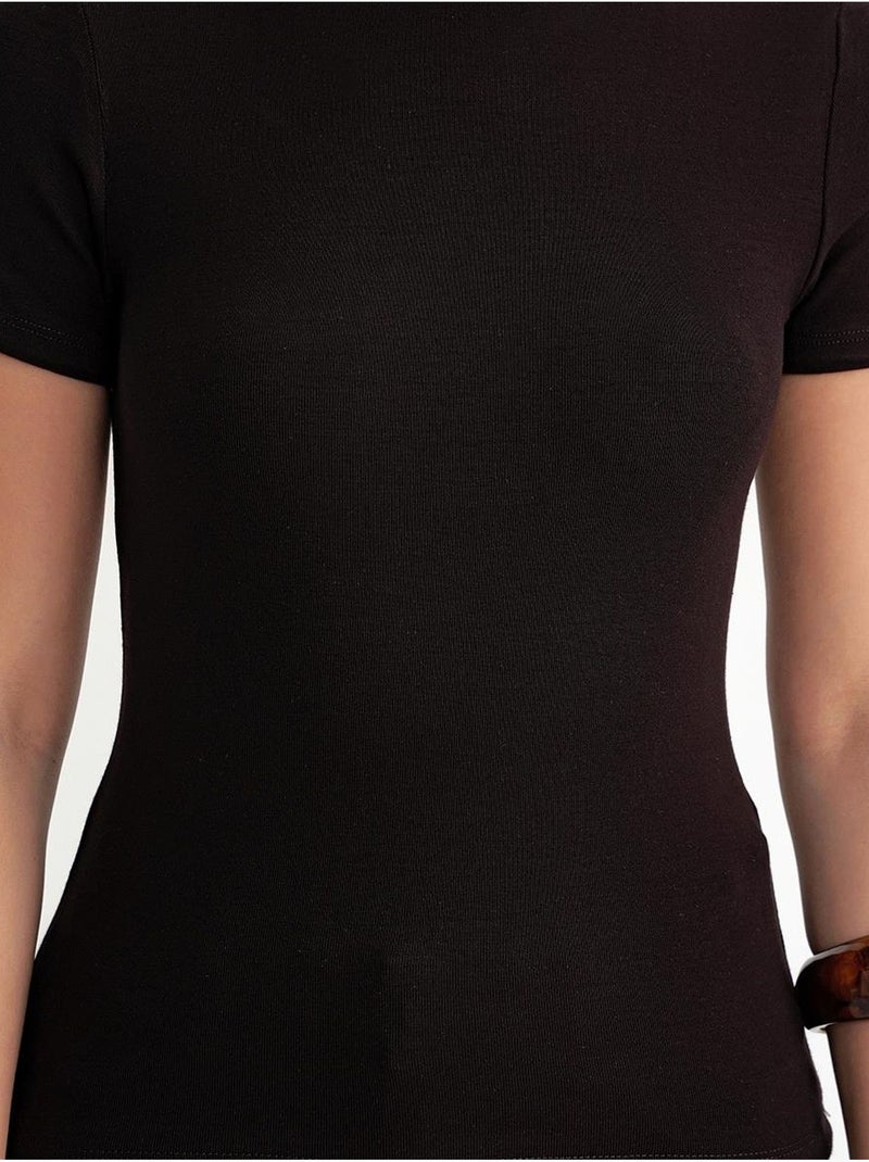 T-shirt ras du cou slim fit en coton mixray Marron foncé - Kiabi