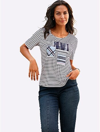 T-shirt Rayé 95% Viscose - Taille Standard - Witt