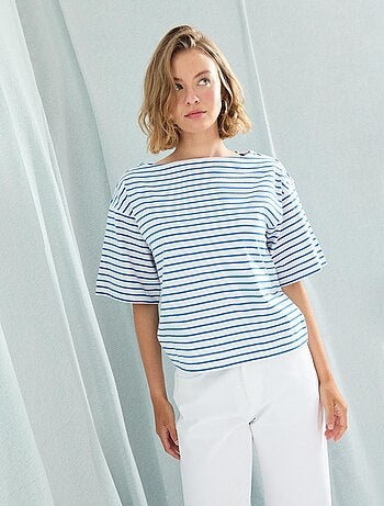 T-shirt rayé à col bateau pour femme MO Fashion