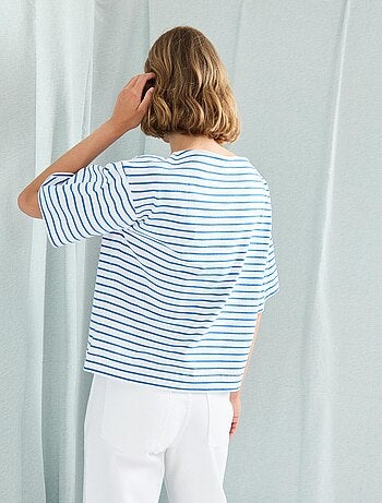 T-shirt rayé à col bateau pour femme MO Fashion