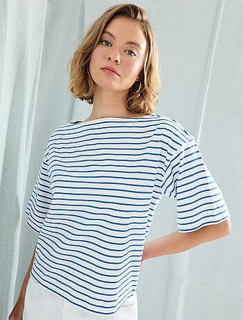 T-shirt rayé à col bateau pour femme MO Fashion
