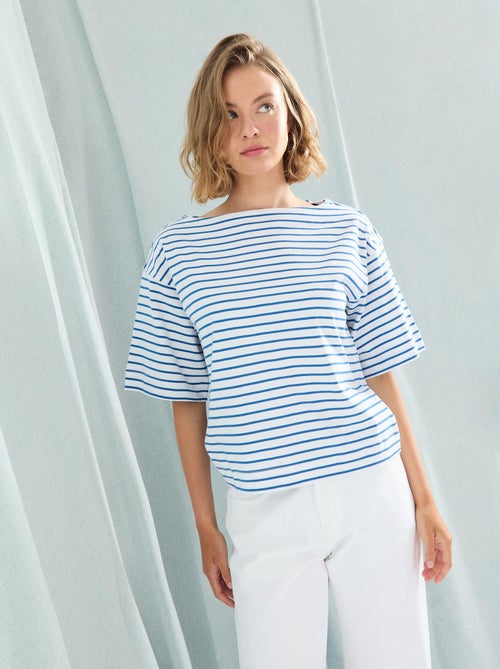 T-shirt rayé à col bateau pour femme MO Fashion - Kiabi