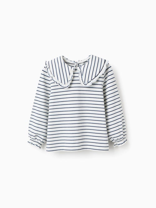 T-Shirt Rayé à Col Maxi et Froufrous - Kiabi