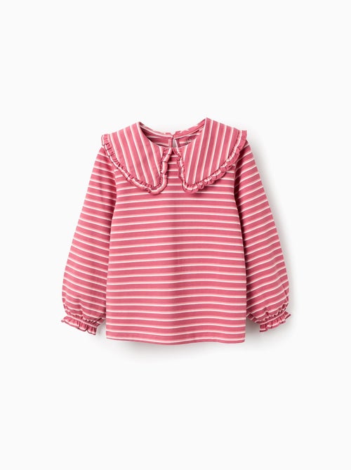 T-Shirt Rayé à Col Maxi et Froufrous - Kiabi