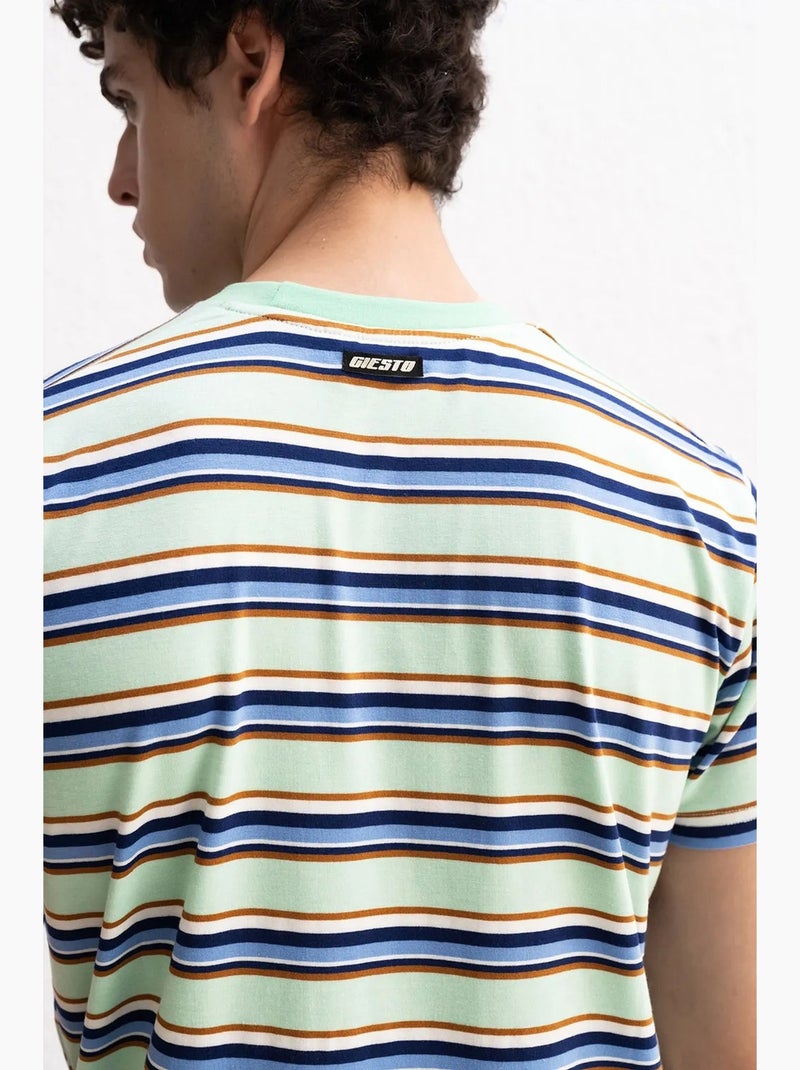 T-shirt rayé à col rond comfort fit giesto Vert menthe - Kiabi