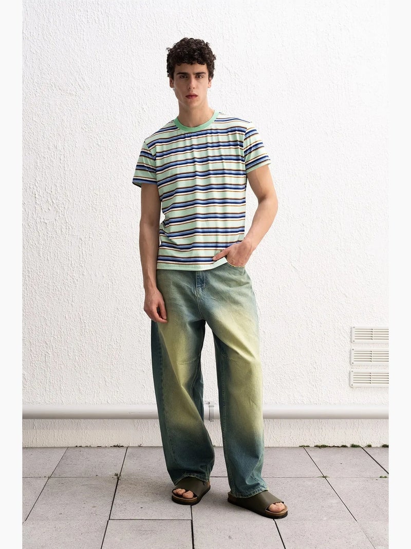 T-shirt rayé à col rond comfort fit giesto Vert menthe - Kiabi