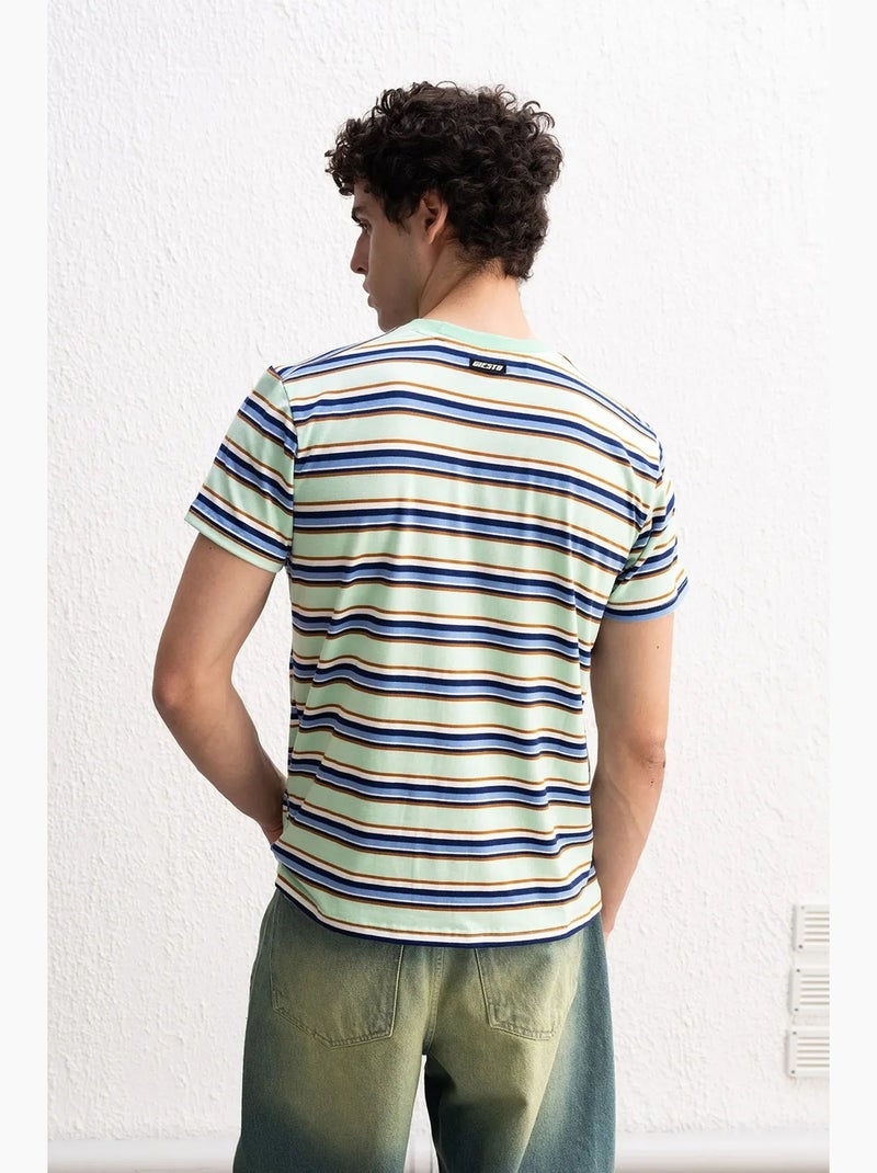T-shirt rayé à col rond comfort fit giesto Vert menthe - Kiabi