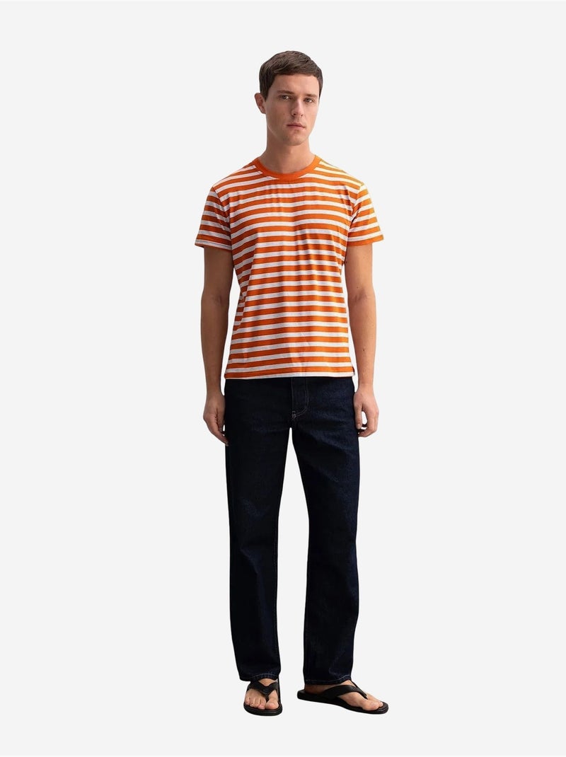 T-shirt rayé à col rond coupe ajustée giesto Orange - Kiabi