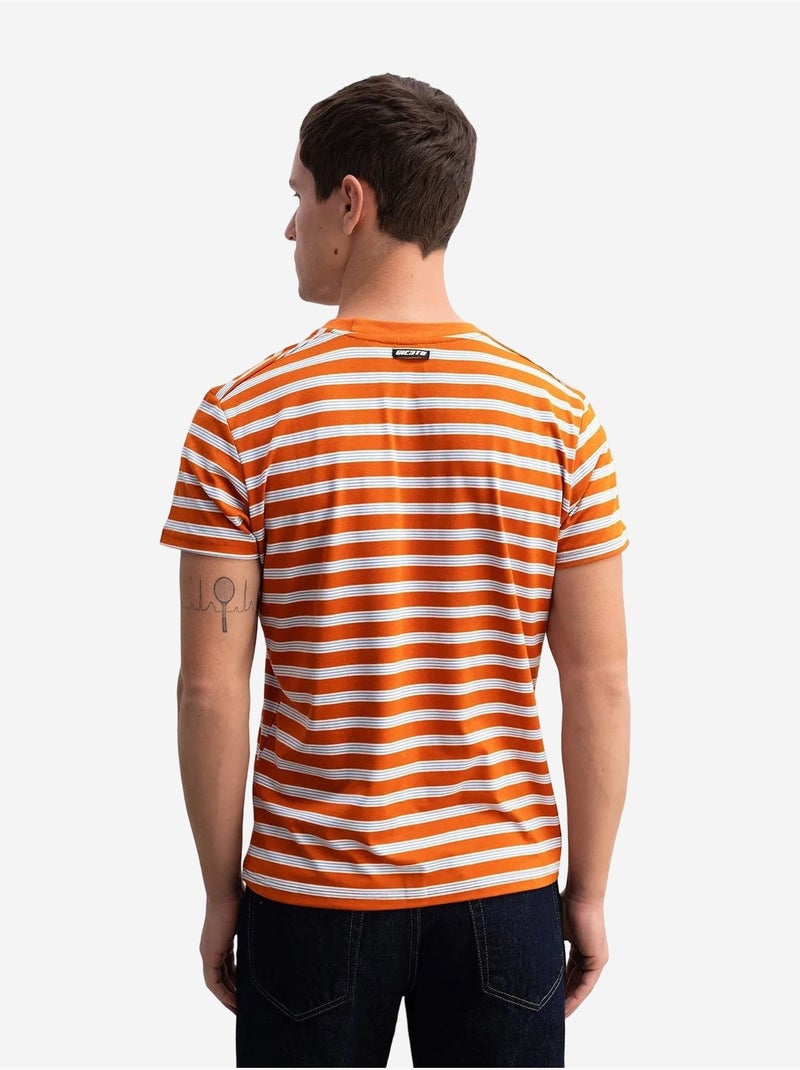 T-shirt rayé à col rond coupe ajustée giesto Orange - Kiabi