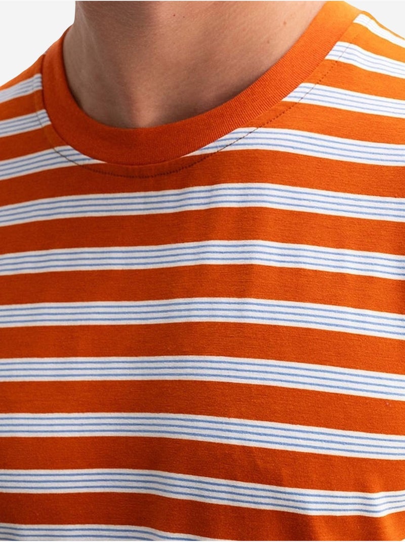 T-shirt rayé à col rond coupe ajustée giesto Orange - Kiabi