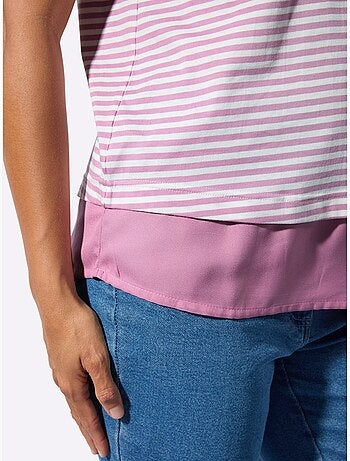 T-shirt rayé à col rond et manches courtes avec ourlet tissé - Taille standard - Witt