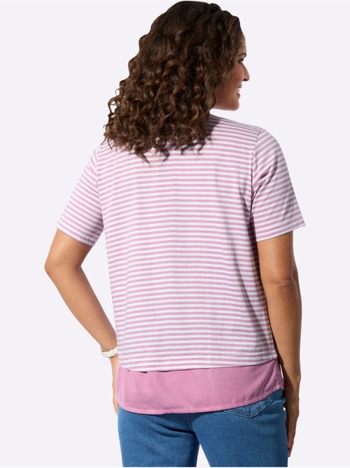 T-shirt rayé à col rond et manches courtes avec ourlet tissé - Taille standard - Witt - Kiabi