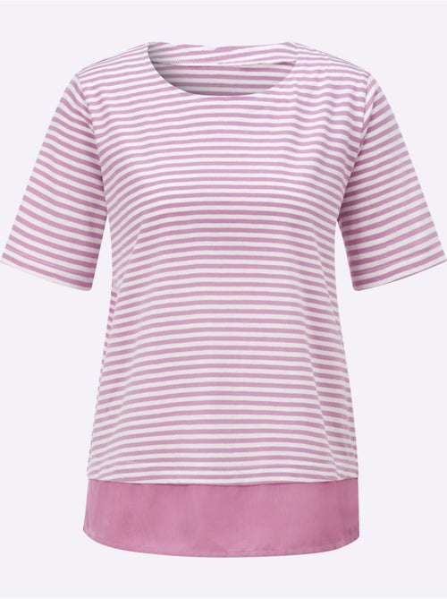 T-shirt rayé à col rond et manches courtes avec ourlet tissé - Taille standard - Witt - Kiabi