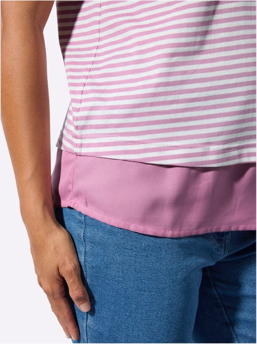 T-shirt rayé à col rond et manches courtes avec ourlet tissé - Taille standard - Witt - Kiabi