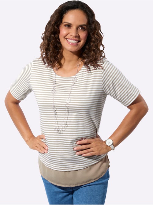 T-shirt rayé à col rond et manches courtes avec ourlet tissé - Taille standard - Witt - Kiabi