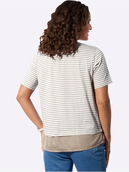 T-shirt rayé à col rond et manches courtes avec ourlet tissé - Taille standard - Witt - Kiabi
