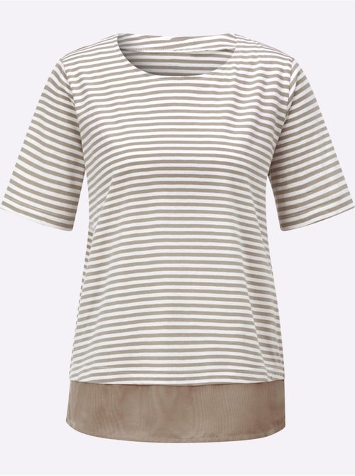 T-shirt rayé à col rond et manches courtes avec ourlet tissé - Taille standard - Witt - Kiabi