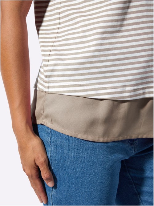 T-shirt rayé à col rond et manches courtes avec ourlet tissé - Taille standard - Witt - Kiabi