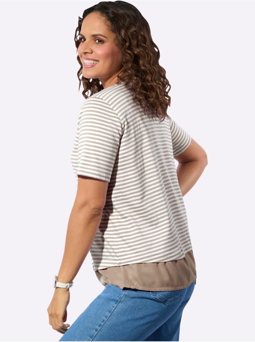 T-shirt rayé à col rond et manches courtes avec ourlet tissé - Taille standard - Witt - Kiabi