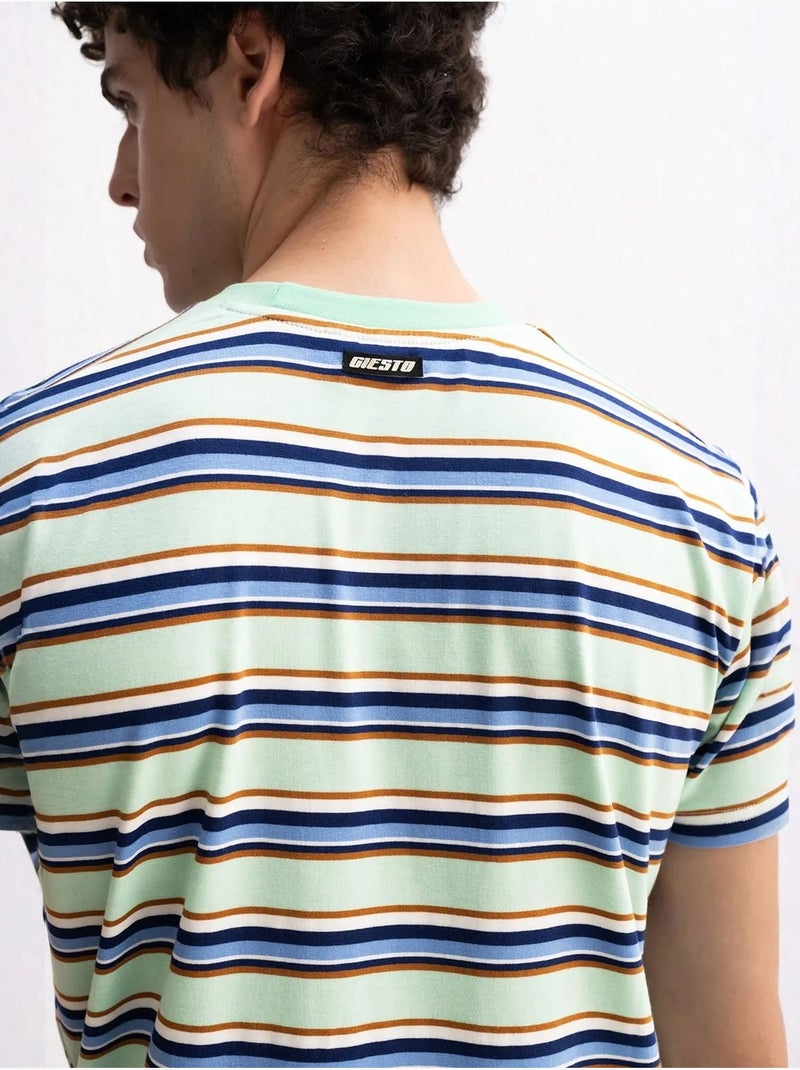 T-shirt rayé à col rond giesto comfort fit Vert menthe - Kiabi