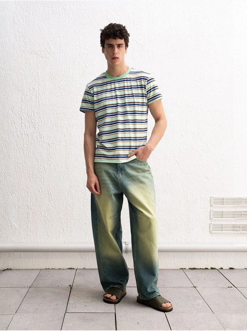T-shirt rayé à col rond giesto comfort fit Vert menthe - Kiabi