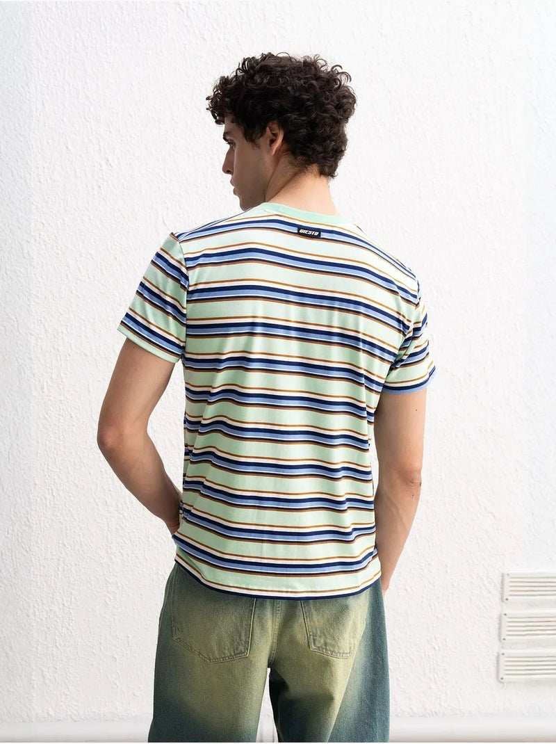 T-shirt rayé à col rond giesto comfort fit Vert menthe - Kiabi