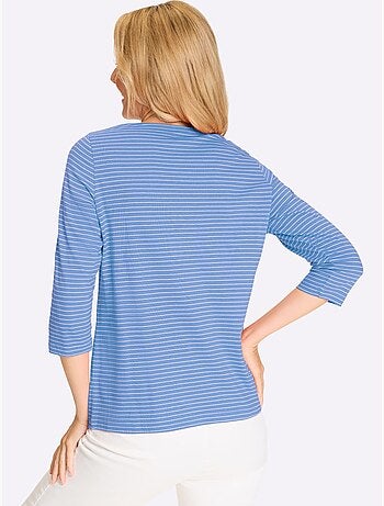 T-shirt à manches 3/4 et encolure en u avec rayures - taille standard - moda vilona