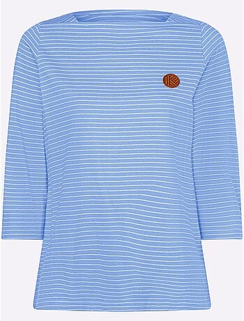 T-shirt à manches 3/4 et encolure en u avec rayures - taille standard - moda vilona