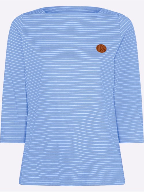 T-shirt rayé à manches 3/4 avec col en U et empiècements - Taille standard - Moda Vilona - Kiabi T-shirt rayé à manches 3/4 avec col en U et empiècements - Taille standard - Moda Vilona - Kiabi