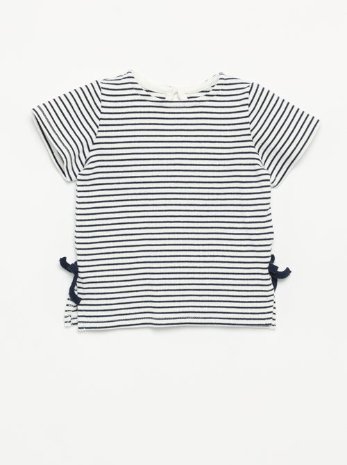 T-shirt rayé à manches courtes avec nœuds - Kiabi