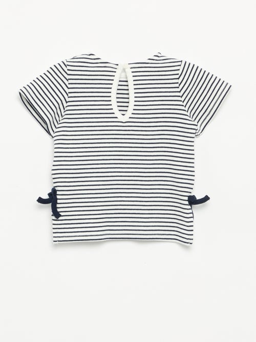 T-shirt rayé à manches courtes avec nœuds - Kiabi