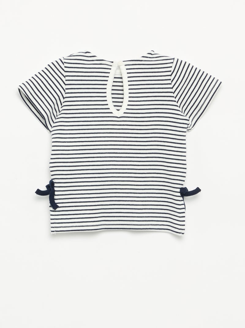T-shirt rayé à manches courtes avec nœuds Bleu - Kiabi