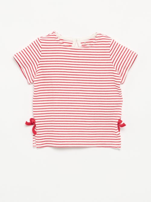 T-shirt rayé à manches courtes avec nœuds - Kiabi