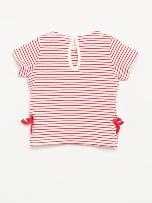 T-shirt rayé à manches courtes avec nœuds - Kiabi