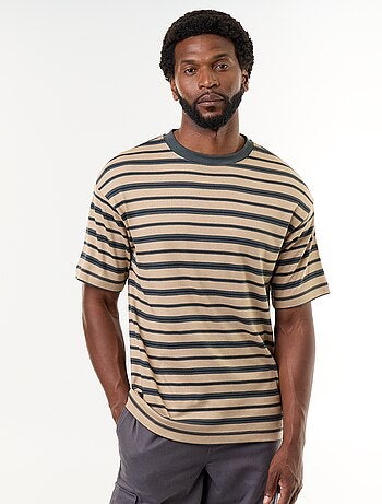 T-shirt homme en coton rayé à col rond