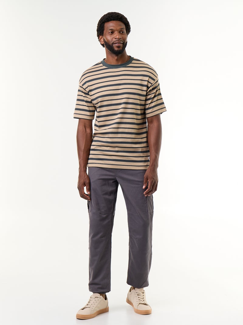 T-shirt rayé à manches courtes Beige - Kiabi