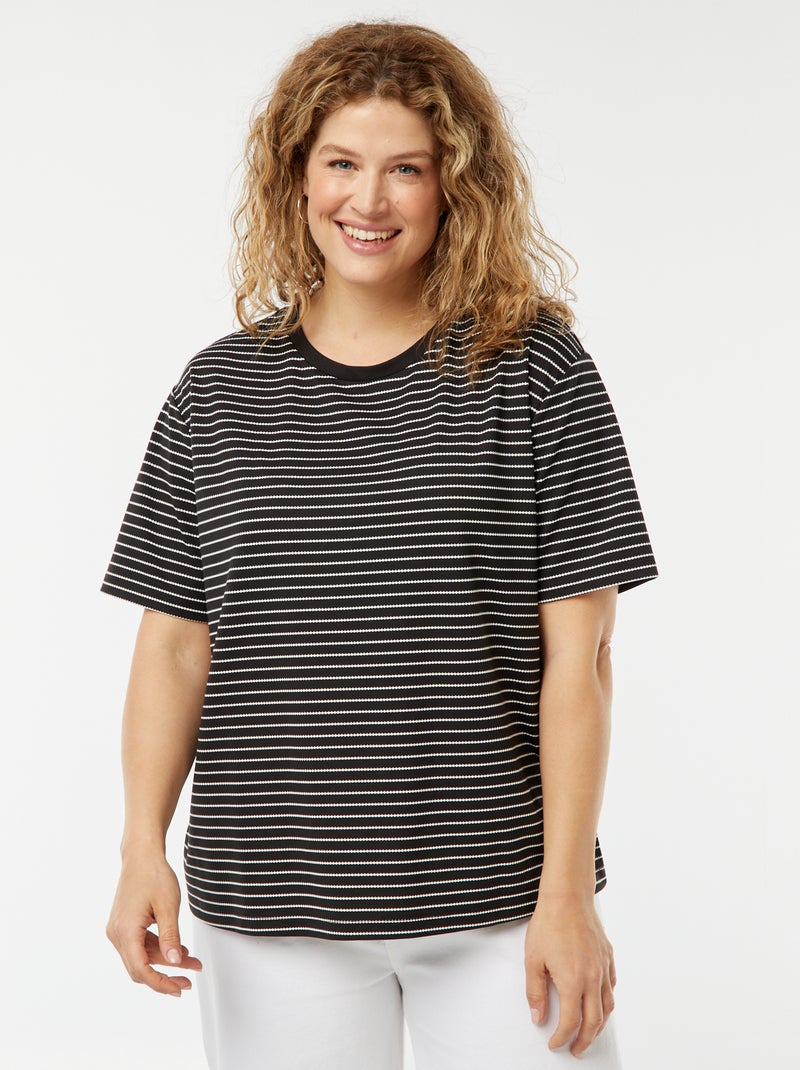 T-shirt rayé à manches courtes BLEU - Kiabi