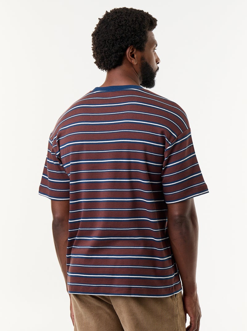 T-shirt rayé à manches courtes Marron - Kiabi