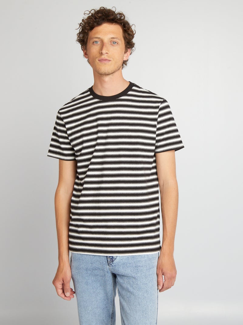 T-shirt rayé à manches courtes noir - Kiabi