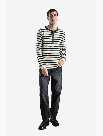 T-shirt rayé à manches longues et col rond avec détails de boutons giesto