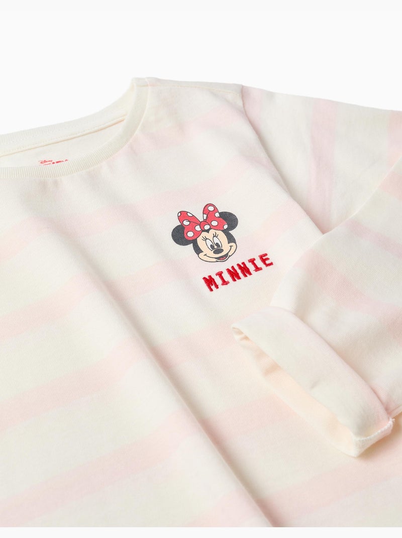 T-shirt rayé à manches longues et imprimé Minnie Rose clair - Kiabi