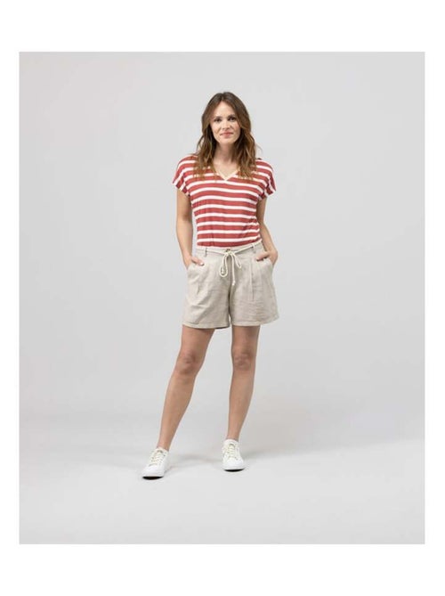 T-shirt rayé col V rouge Femme - Kiabi