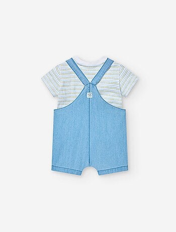 T-shirt Rayé + Combi-short en Jean