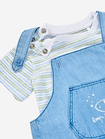 T-shirt Rayé + Combi-short en Jean