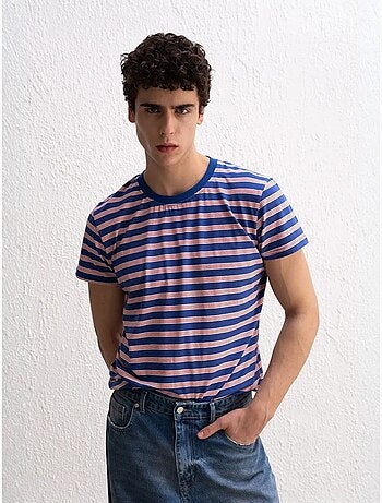 T-shirt rayé côtelé à col rond pour homme giesto
