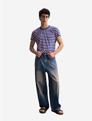 T-shirt rayé côtelé à col rond pour homme giesto