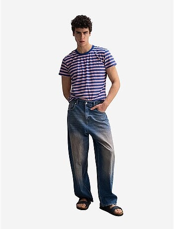 T-shirt rayé côtelé à col rond pour homme giesto