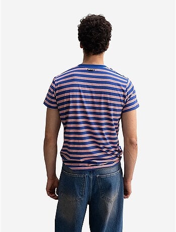 T-shirt rayé côtelé à col rond pour homme giesto