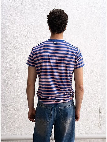T-shirt rayé côtelé à col rond pour homme giesto